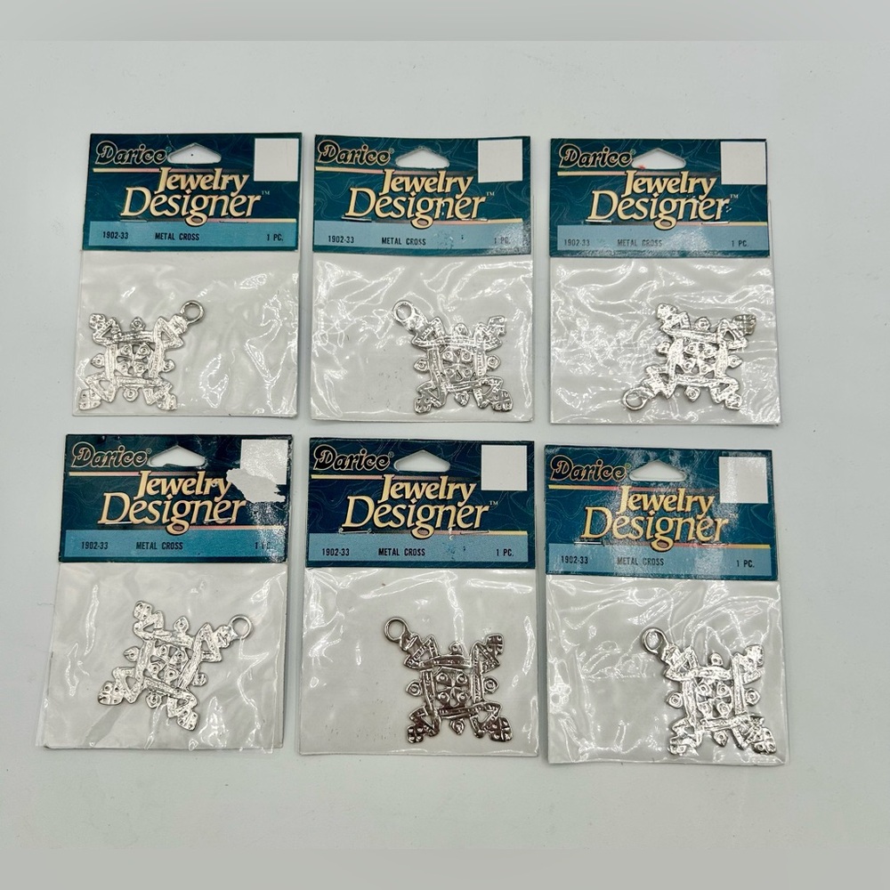 Darice Jewelry Designer Metal Cross Heart Pendant Charm Silver Tone Lot of 6 New